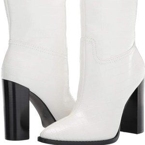 Guess Marney2 Croc Embossed Mid Calf Heeled Cowboy Boots